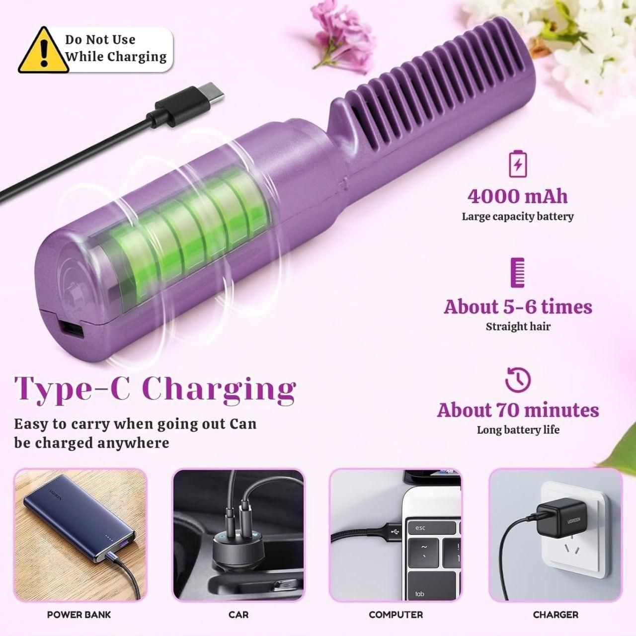 Premium Meneflix Portable Mini Hair Straightener Cordless Rechargeable Mini Adjustable Hair Straightener Hot Comb ( Free Shipping + COD available)